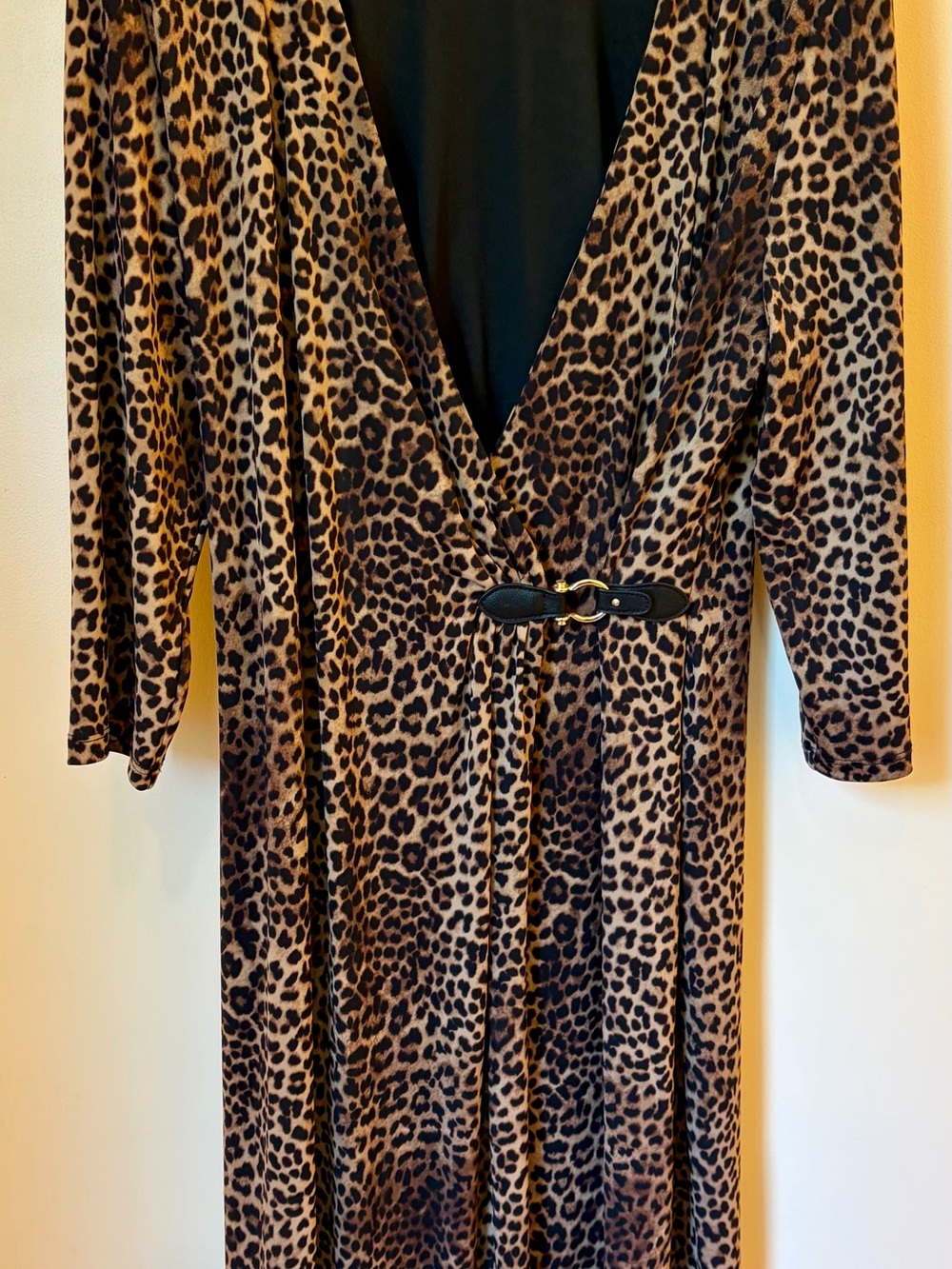Charter Club Leopard Print Long Sleeve Wrap Dress in Brown and Black